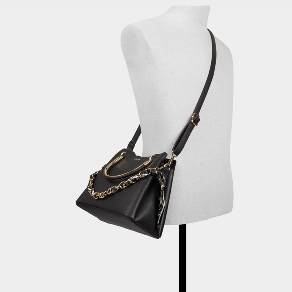 ALDO  Arrayann Black Satchel with Gold Circular Handles - Picture 5 of 6